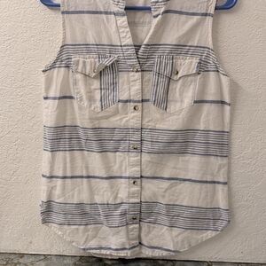 Striped Sleeveless Button-Up Top